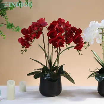 Červené Phalaenopsis 70/78/90cm Můra Orchideje Real 3D Touch okvětní Lístky, Svatební Dekorace Motýl, Květiny Květinové Domácí Párty - INDIGO