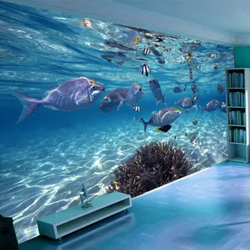 3D Podmořský Svět Blue Ocean Ryby, Foto Tapety na Zakázku Stereo Karikatura Non-Tkané Nástěnné Děti Ložnice Obývací Pokoj tapety