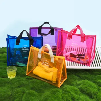 Nové Značkové Letní Jelly Kabelky A Tašky Ženy Hot Pink Transparentní Beach Tote Dámy Nepromokavé Průhledné Pvc Tote Bag