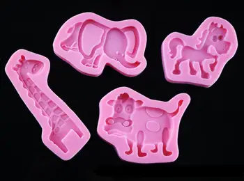 Dort Nástroje, roztomilý kráva, slon, kůň, žirafa silikonové formy Zdobení Cupcake zdobení fondant Gumpaste formy nástroj