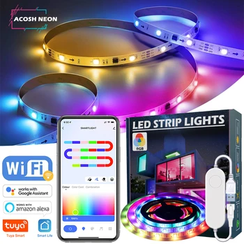 TUYA LED Pruh Světla WS2812 RGBIC Adresovatelné Strip Světlo s Honí Efekt Wifi USB 5V Smartlife Dreamcolor Lampa Pro Ložnice