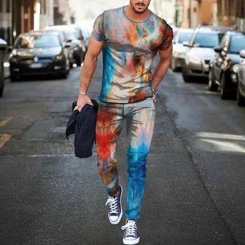 Letní Pánské 2 Ks Sady 3D Tištěný Trend Mužské Oblečení 2022 Nadrozměrné T Košile Joogers Oblečení Módní Pánské Kalhoty Tepláky