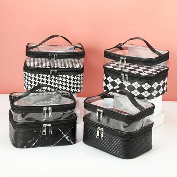 Nové módní box ve tvaru kostkované kosmetická taška, velké kapacity úložiště, mytí taška, pu make-up bag