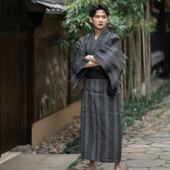 Tradiční Japonské Kimono S Obi Volné Pánské Koupací Plášť A Opasek Samurai Kimono Oblečení Pro Volný Čas, Yukata Mužské Lounge Župany Župan