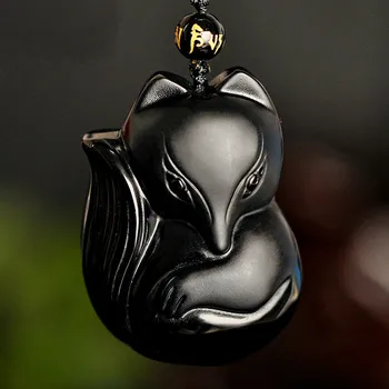 Přírodní Černý Obsidián Fox Přívěšek Náhrdelník Ručně Vyřezávané Čínské Módní Šperky Kouzlo Amulet, Doplňky pro Muže, Ženy, Dárek