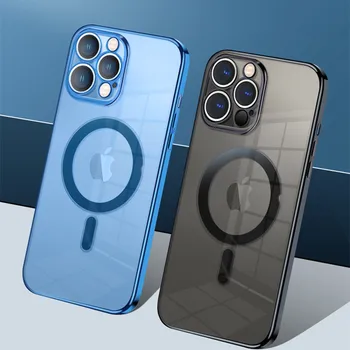 Luxusní Pokovování Jasný Případ Pro iPhone 13 12 11 Pro Max Mini X XR XS 7 8 Plus SE 3 Pro Magsafe Magnetické Bezdrátové Nabíjení Kryt