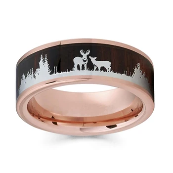 FDLK Módní Růžové Zlato Černé Pánské Prsten Vintage Jelen Silueta Dřeva Snubní prsten Zásnubní Vánoční Šperky Ornament Milence