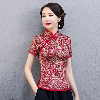Plus Velikosti Vintage Ženy Košile M-5XL Čínský Styl Cheongsam Halenka Letní Qipao Šaty Mandarin Límec Šaty Lady Oblečení Vestido