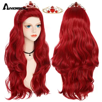 ANOGOL Syntetické Cosplay Červené Paruky Vlnité Vlasy Tělo Wave Princezna Ariel Cosplay Paruka Mořská panna Kostým pro Halloween Party