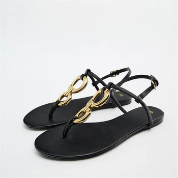 ZAZA Letní Ploché Kožené Sandály Ženy 2022 Černé Žabky Žena Plus Velikosti Plážové Pantofle Byty Dámy Příležitostné Outdoorové Sandály
