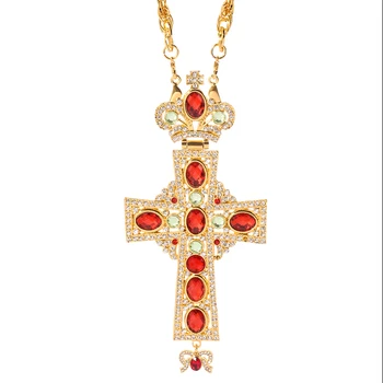 Církev Pravoslavná Šperky Kříž Náhrdelník Náboženské Slitiny Řemesla Kříž s Crystal Dlouhý Řetěz