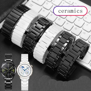 YOPO Kvalitní Keramický pásek na hodinky Muži Ženy Huawei Watch GT 2 Inteligentní Sportovní GT3 Pro Černé A Bílé Keramické WatchChain