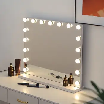 Velké Zrcadlo s osvětlením Hollywood Zrcadlo s Světla, Osvětlené Make-up Zrcátko s 16 Stmívatelné LED Žárovky na Toaletním Stolku