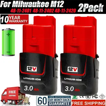 3000mAh Baterie pro Milwaukee M12 Lithium M12B2 M12 XC 48-11-2430 48-11-241148-11-2401 MIL-12A-LI Nástroj Baterie