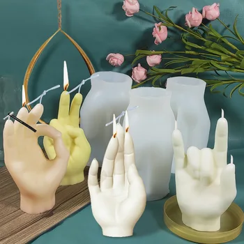 Ve Tvaru ruky Svíčku Silikonové Formy DIY Svícen Ručně Gesto Vonný Kámen Omítka Aromaterapie Svíčky, Broušení Nástroj