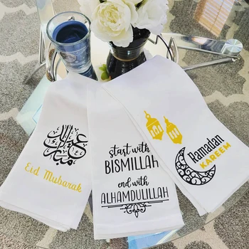 Start Bismillah End Alhamdulillah Ramadan Kareem Eid Mubarak kuchyňský Ručník happy Al Adha Iftar Muslimské Islámské dekorace dárek