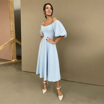 Churses Sexy Lomítko Krku Výstřihem Midi Šaty Podzim Elegantní Listového Půl Rukáv-Line Dlouho, Party Šaty Pro Ženy 2021