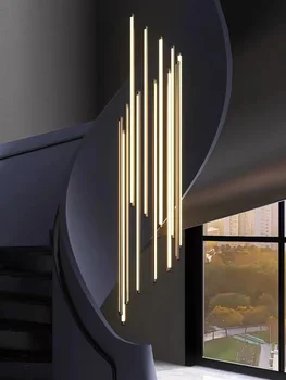 Minimalistický dlouhé schodiště lustr Nordic Designer Dlouhé černá /Zlatá Minimalistický Obývací Pokoj Točité Schodiště LED lampy