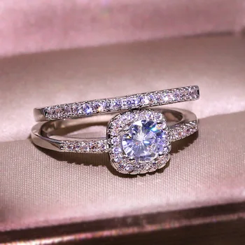 2021 Nové Módní Luxusní Dvě Prsten Pro Ženy Módní Diamantové Prsteny Ženy jemné Šperky, Snubní Zásnubní Večírek Dárky 2ks/set