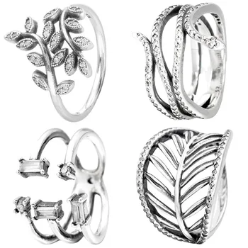 Originální 925 Sterling Silver Šumivé Kroužením Hada Duté Listy Střepy Sparkle Prsten Pro Ženy Dárkové Populární DIY Šperky