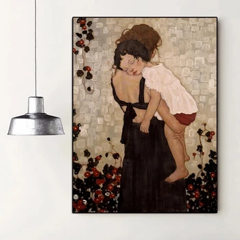 Klasický Umělec Gustav Klimt Plakát a Tisk Matka Drží Dítě Plátno Malba, Abstraktní Umění Zdi Obrázky Domova chladící vitrína cuadro