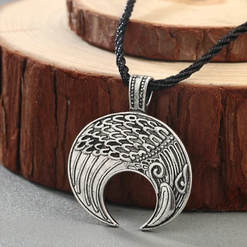 QIAMNI Raven Viking Lunula Amulet Přívěsek Náhrdelník muži Muži Půlměsíc Severské Slovanský Pohanský Talisman Náhrdelník Collares Šperky