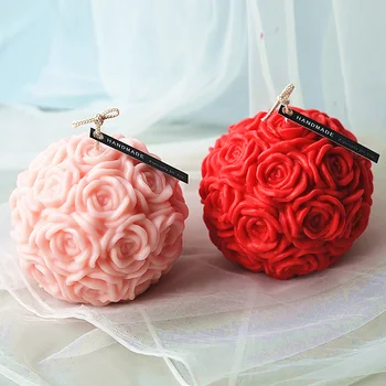 Růže Květ Míč Silikonové Svíčka Formy pro DIY 3D Ruční Aromaterapeutická Svíčka Omítky Mýdlo Formy Pečení Nástroje, Ruční Dárek