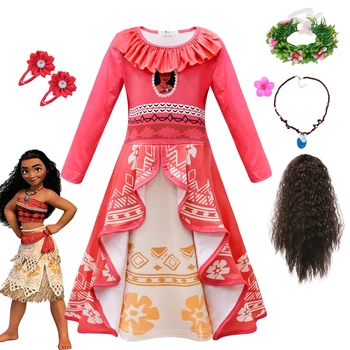 Dívka Moana Zdobit Moana Kostým Podzim Zima Princezna Fantazie Dlouhý Rukáv Oblečení Pro 3-10 Let Děti Vaiana Oblečení