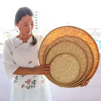 Ručně tkané Bambusové Síto Ručně malovaný Bambus Voru Kolo, odkládací přihrádka Koši Dekorativní Sušení Bambusové Tyče Domácí Obchod DIY Dekor