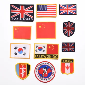 Taekwondo Výšivky, Záplaty Šít na UK USA Vlajka Odznaky Ne Žehlicí DIY Samolepky na Oblečení Díra, Našité Dekorativní Nášivky Kanada