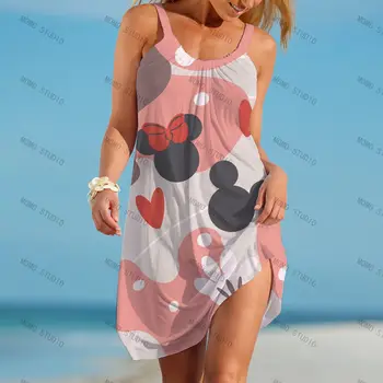 Šaty Plážové Šaty 3D Tisk Sexy Mickey Žena Disney Ženy 2022 Sling Dámské Letní Cartoon Party Volné Boho Y2k Minnie Mouse