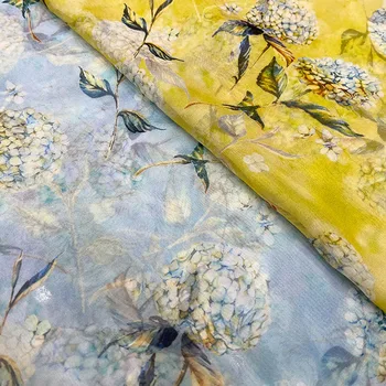 Evropské A Americké Hortenzie Květ Tištěné Tenký Šifon Tkaniny Pro Dámské Letní Šaty Halenka Ruční DIY Tkaniny Šití